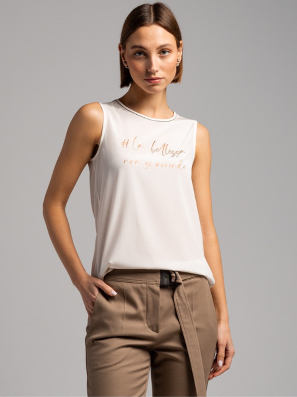 PESERICO Cream silk top Embellished Made in Italy size 2